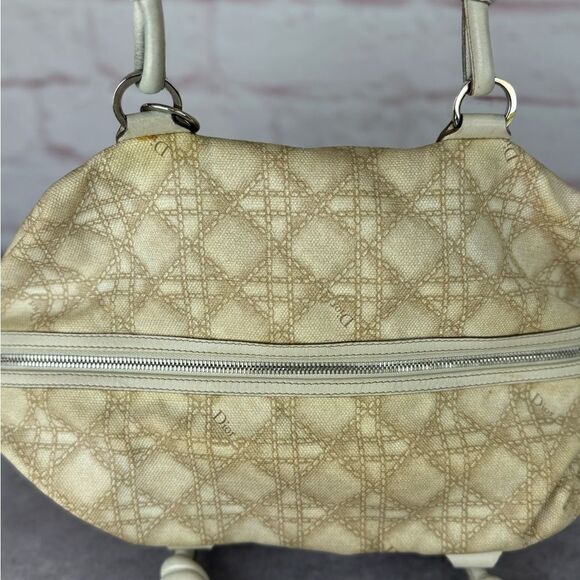 Dior Cream Cherie Cannage Printed Canvas Zip Bag - Picture 9 of 16